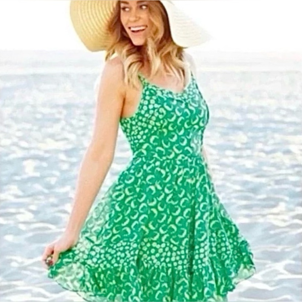 LC Lauren Conrad Green Floral V-Neck Dress